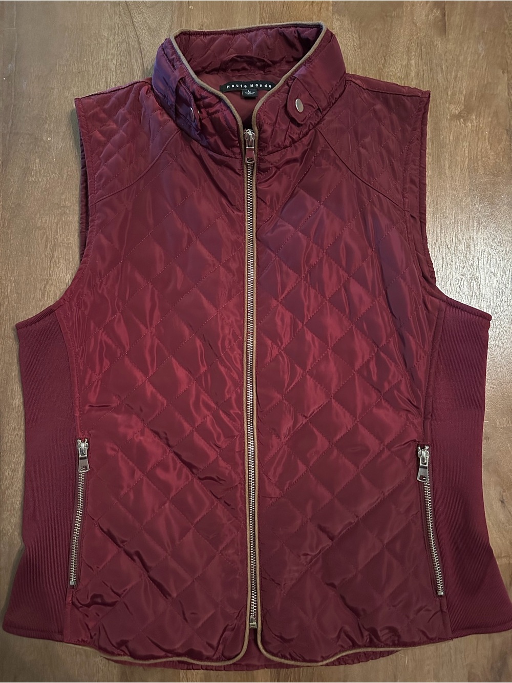 Haute Monde Quilted Burgundy Vest with Zip Front